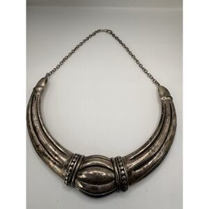 Vintage Sterling Silver 925 Tribal Torque Necklace Statement Bib RESS